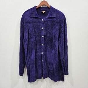 E Wear Womens Chenille Cardigan Plus Size 2X Blue Chunky Knit Rib Vibrant Layers